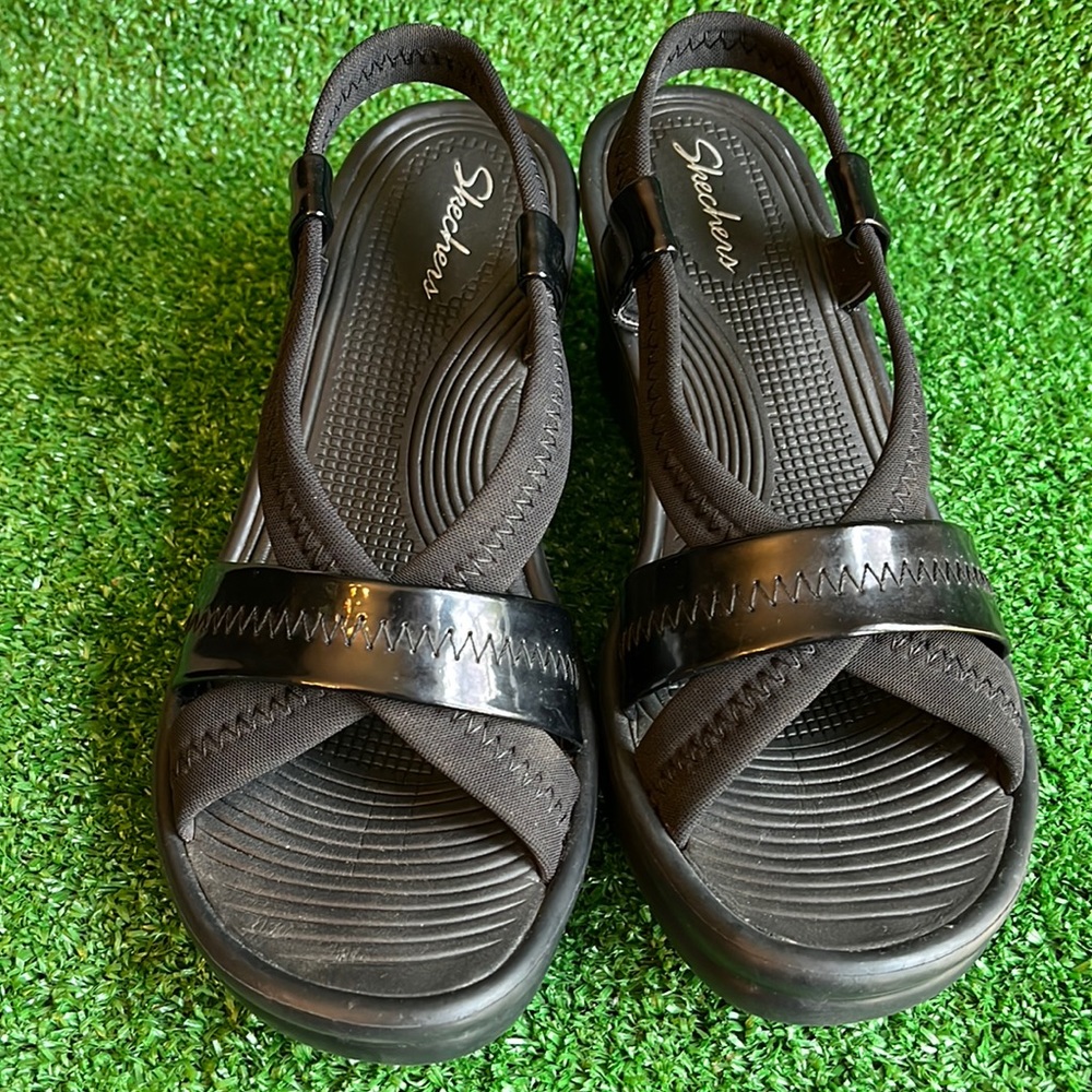 Skechers Black Wedge Heel Sling Back Sandals Size 8